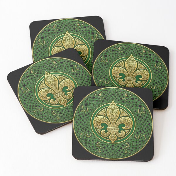 Item preview, Fleur De Lys Gold Celtic Knot Irish Green Circle Heraldic Symbol designed and sold by ProjectNoah.
