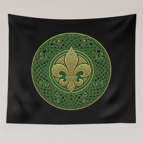 Item preview, Fleur De Lys Gold Celtic Knot Irish Green Circle Heraldic Symbol designed and sold by ProjectNoah.