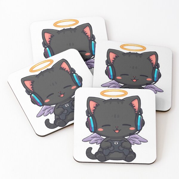 Item preview, Kawaii Black Angel Cat Playing Video Games Cute Gaming Sticker designed and sold by Stylestickers55.