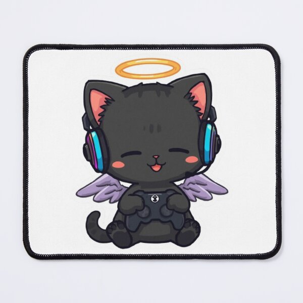 Item preview, Kawaii Black Angel Cat Playing Video Games Cute Gaming Sticker designed and sold by Stylestickers55.