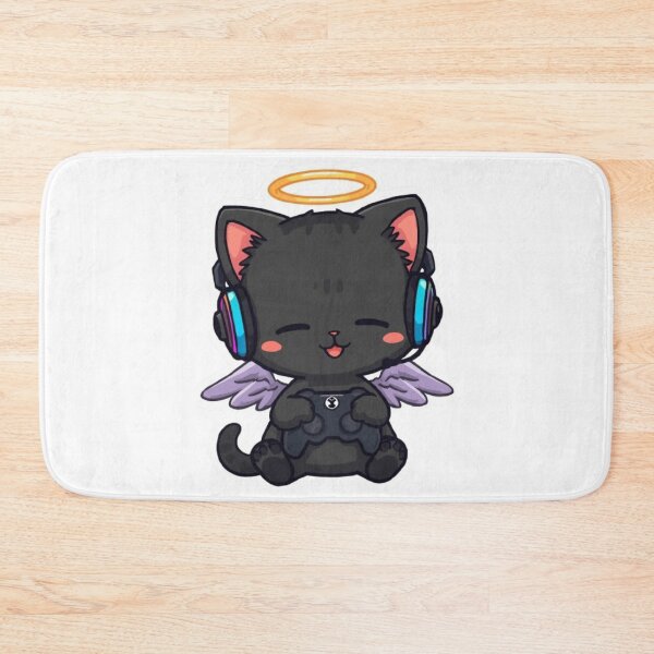 Item preview, Kawaii Black Angel Cat Playing Video Games Cute Gaming Sticker designed and sold by Stylestickers55.