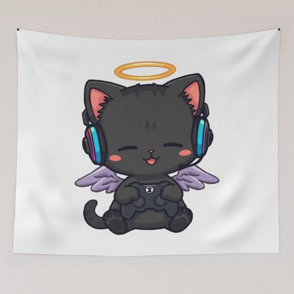 Item preview, Kawaii Black Angel Cat Playing Video Games Cute Gaming Sticker designed and sold by Stylestickers55.