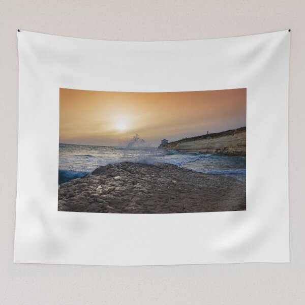 Item preview, Sunset Over Rocky Coastline With Waves, Cliff Fort And Distant Lighthouse On Calm Sea designed and sold by Nmallia.