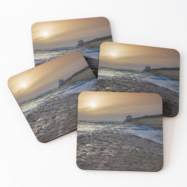Item preview, Sunset Over Rocky Coastline With Waves, Cliff Fort And Distant Lighthouse On Calm Sea designed and sold by Nmallia.