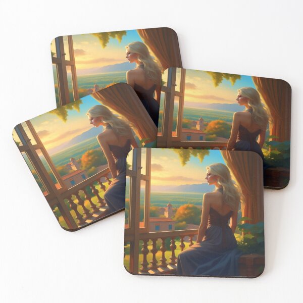 Item preview, Tuscan Sunset Blonde Woman Looking Through Window Painting designed and sold by UmSkelig834.