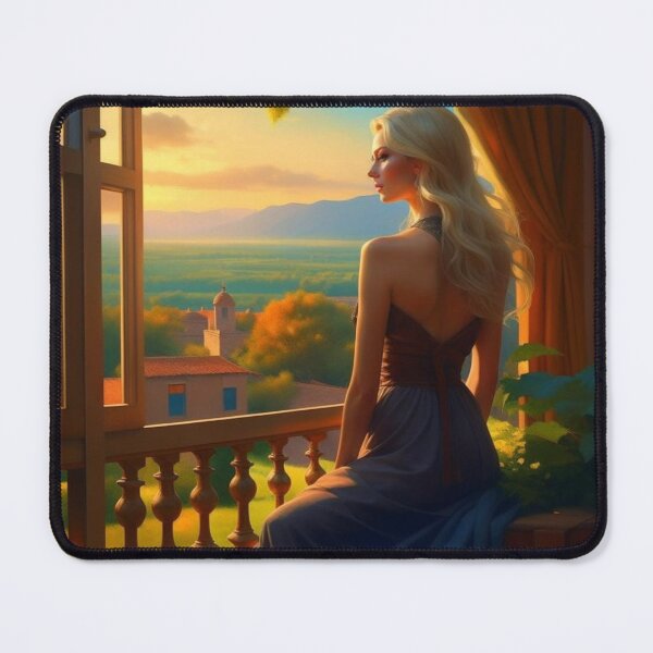 Item preview, Tuscan Sunset Blonde Woman Looking Through Window Painting designed and sold by UmSkelig834.