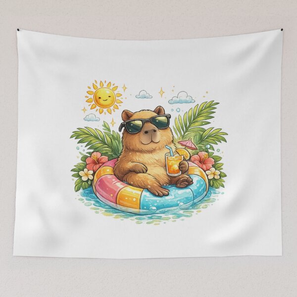 Item preview, Cute Capybara Summer Vibes | Tropical Pool Float Cartoon designed and sold by AMIR PRO .