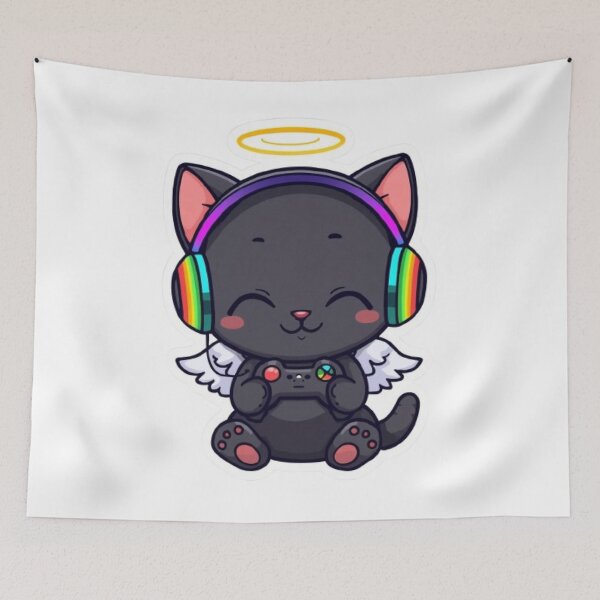 Item preview, Cute Gamer Cat Angel Chibi Design for Gaming and Cat Lovers designed and sold by Stylestickers55.