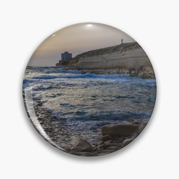 Item preview, Sunset Over Rocky Coastline With Waves, Cliff Fort And Distant Lighthouse On Calm Sea designed and sold by Nmallia.