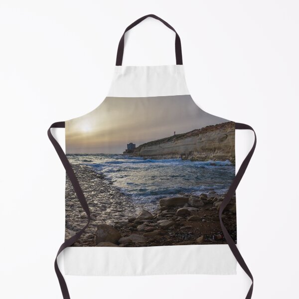 Item preview, Sunset Over Rocky Coastline With Waves, Cliff Fort And Distant Lighthouse On Calm Sea designed and sold by Nmallia.