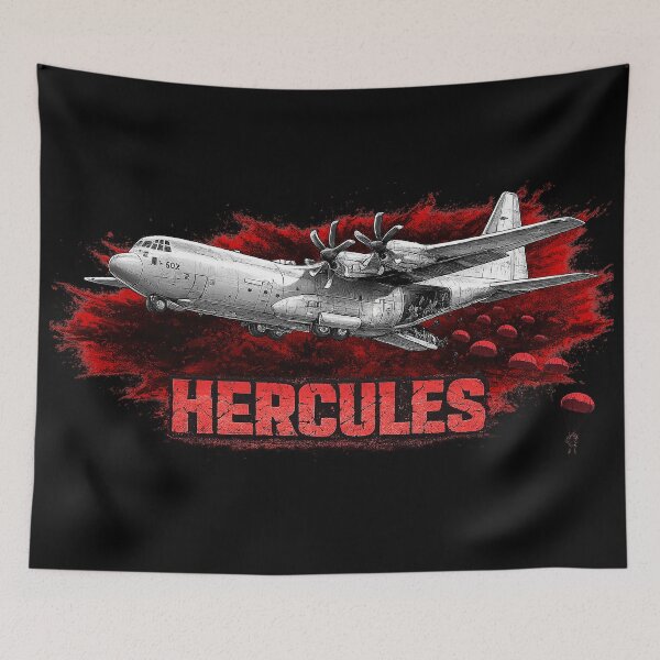 Item preview, C-130 Hercules Airborne Assault | Military Paratrooper Line Art Aviation Design designed and sold by Aerolovers.