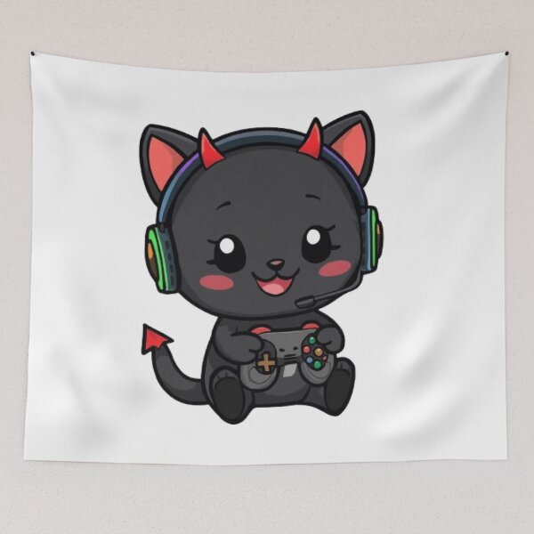 Item preview, Cute Devil Gamer Cat with RGB Headphones Kawaii Sticker designed and sold by Stylestickers55.