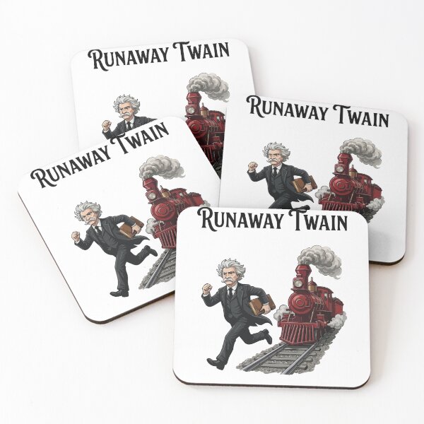 Item preview, Runaway Twain – Humorous Mark Twain Running From a Train Illustration designed and sold by Apotheosis by Irie Meraki.