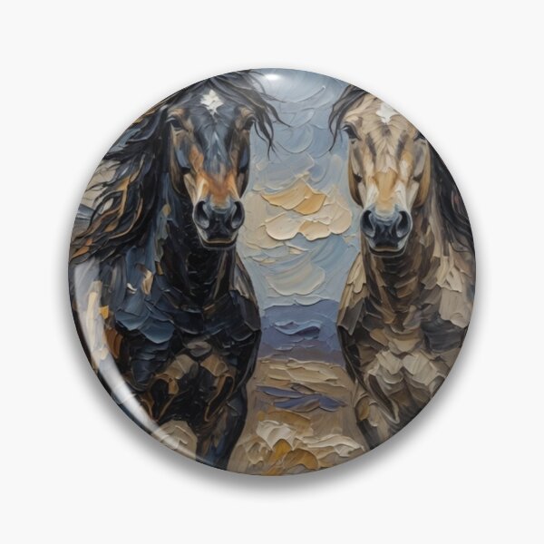 Item preview, Two Horses in Dramatic Landscape Oil Painting designed and sold by Pioneer Spirit Market.