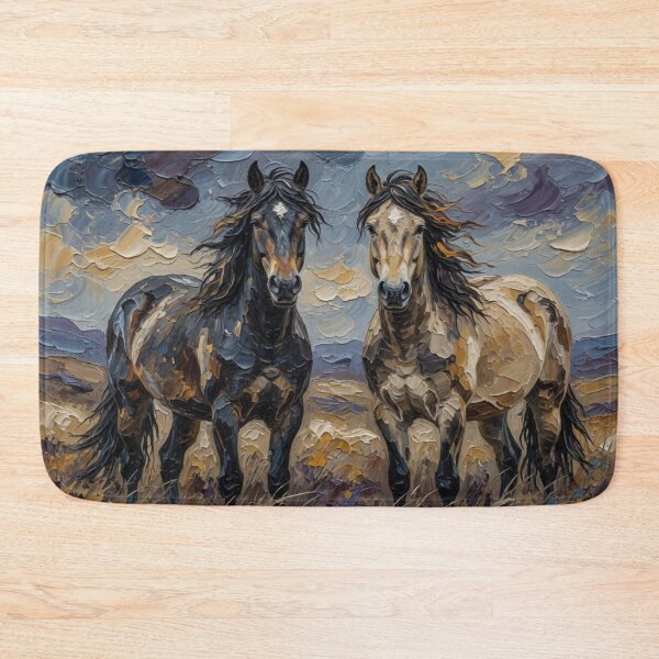 Item preview, Two Horses in Dramatic Landscape Oil Painting designed and sold by Pioneer Spirit Market.