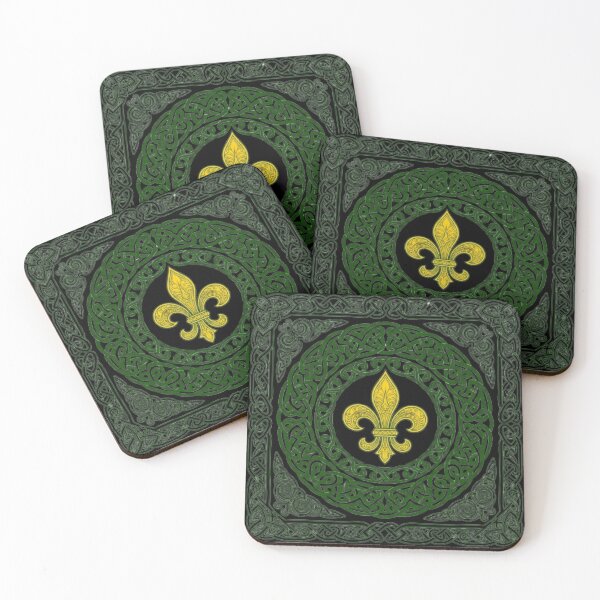 Item preview, Fleur De Lys Celtic Knot Irish Heritage Square Frame Gold and Green Design designed and sold by ProjectNoah.