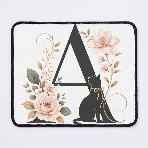 Item preview, Floral Letter A with Black Cat | Elegant Monogram Initial | Vintage Botanical Alphabet Design designed and sold by MoodLay.