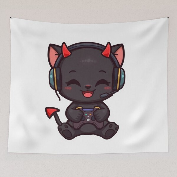 Item preview, Kawaii Devil Cat Gaming Sticker Cute Black Kitten with RGB Headset designed and sold by Stylestickers55.