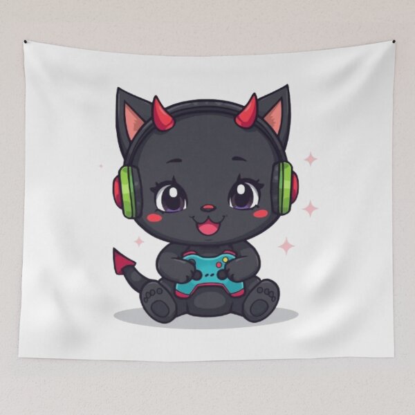 Item preview, Cute Black Devil Cat Gamer Gift Kawaii Gaming Sticker designed and sold by Stylestickers55.