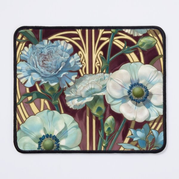 Item preview, Art Nouveau Blue Floral Gold Accent Pattern designed and sold by IntelliMindDesigns.