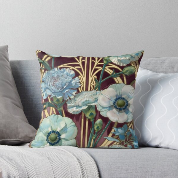 Item preview, Art Nouveau Blue Floral Gold Accent Pattern designed and sold by IntelliMindDesigns.