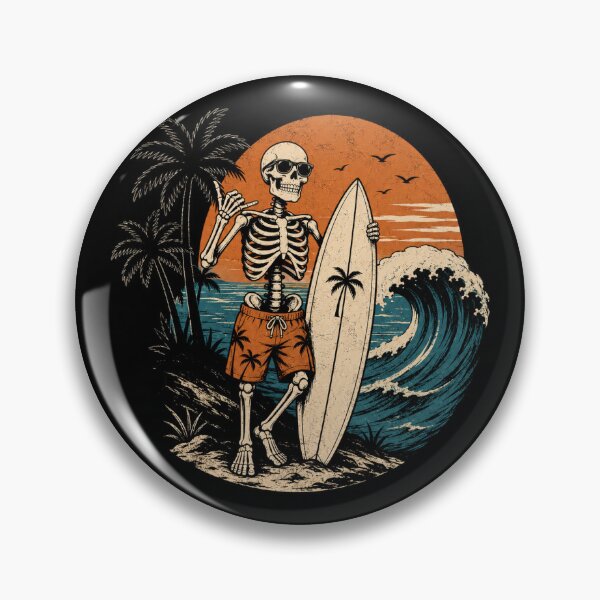 Item preview, Skeleton surfing with a mega wave birds and trees and sun designed and sold by carlsmart1.
