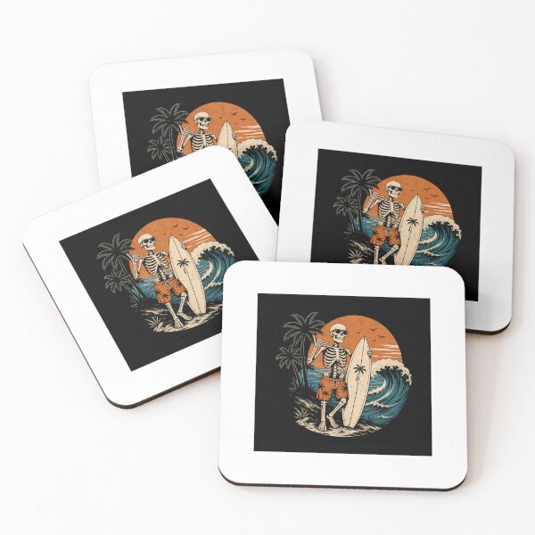 Item preview, Skeleton surfing with a mega wave birds and trees and sun designed and sold by carlsmart1.
