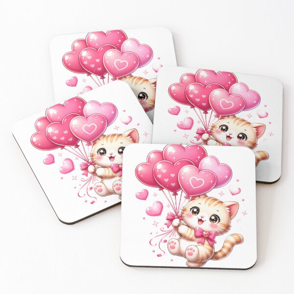 Item preview, Cute Kitten Heart Balloons Kawaii designed and sold by Reshmakhan.