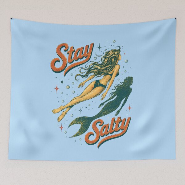 Item preview, Stay Salty Retro Mermaid Shadow Vintage Ocean Tee designed and sold by VIVID COLORS CLUB.