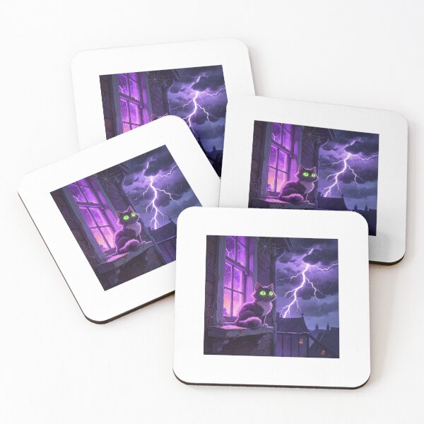 Item preview, Halloween cat with lightning and rain sat on a window designed and sold by carlsmart1.
