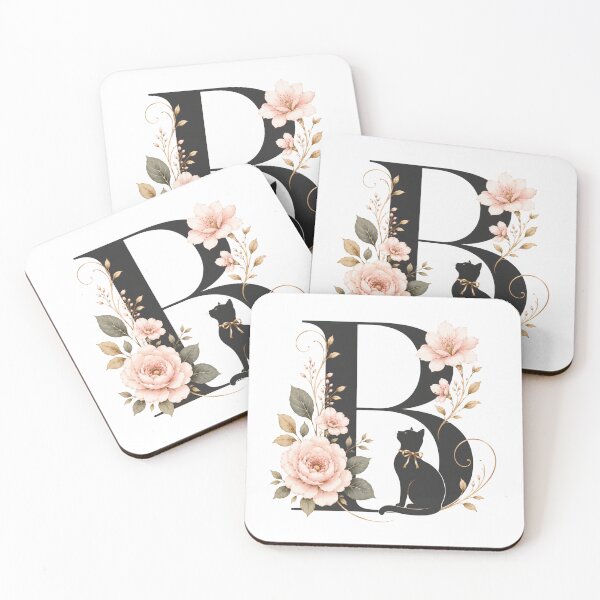 Item preview, Floral Letter B with Black Cat | Elegant Monogram Initial | Vintage Botanical Alphabet Design designed and sold by MoodLay.