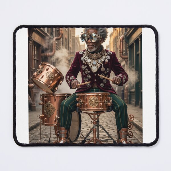 Item preview, Retro-Futuristic Street Beats: Cyberpunk Velvet & Brass Drummer designed and sold by marianka91.