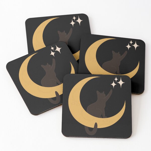 Aperçu de l'œuvre Chat Noir sur Croissant de Lune et Étoiles créée et vendue par LunaCat Studio.