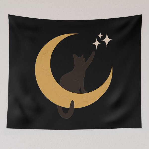 Item preview, Chat Noir sur Croissant de Lune et Étoiles designed and sold by LunaCat Studio.