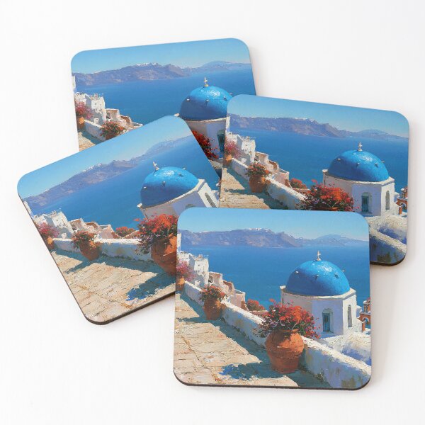Item preview, Santorini Oia Blue Dome Church Terrace Aegean Sea Impressionist Art designed and sold by daila70.