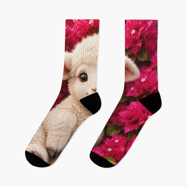 Item preview, Cute Baby Lamb in Blooming Pink Flowers designed and sold by Pure Craft.