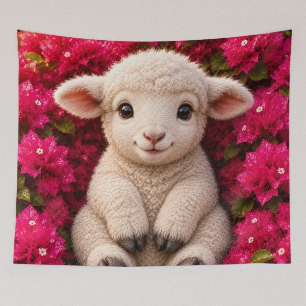 Item preview, Cute Baby Lamb in Blooming Pink Flowers designed and sold by Pure Craft.