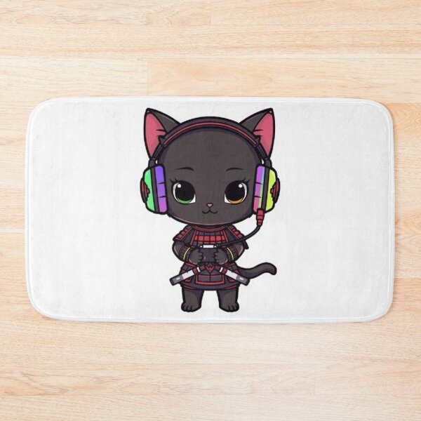 Item preview, Cute Samurai Gamer Cat Kawaii Sticker | Black Kitten with RGB Headphones designed and sold by Stylestickers55.