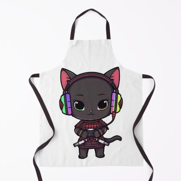 Item preview, Cute Samurai Gamer Cat Kawaii Sticker | Black Kitten with RGB Headphones designed and sold by Stylestickers55.