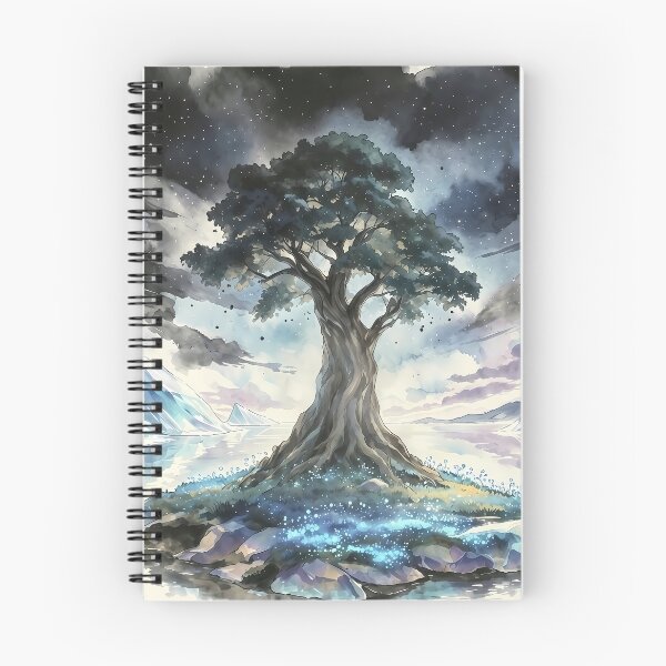 Item preview, Fantasy World Tree Under Starry Sky Watercolor designed and sold by HezeOtakuArt.