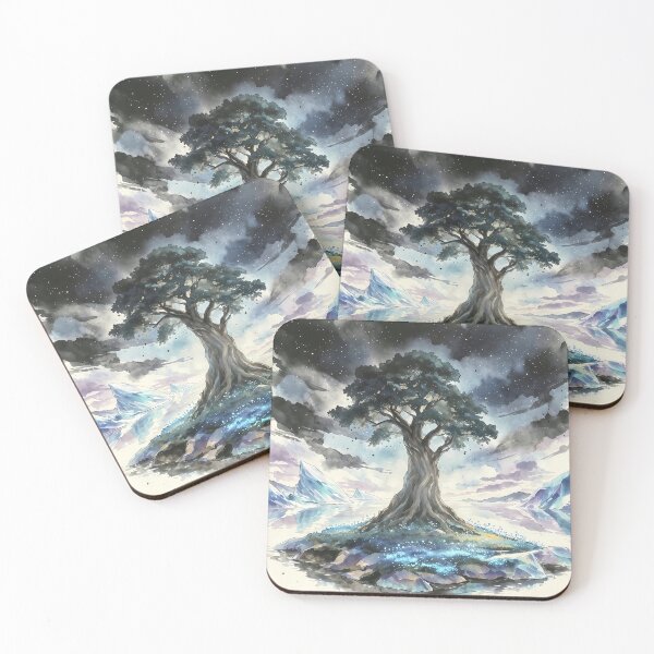 Item preview, Fantasy World Tree Under Starry Sky Watercolor designed and sold by HezeOtakuArt.