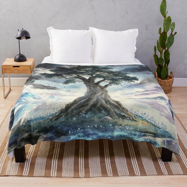 Item preview, Fantasy World Tree Under Starry Sky Watercolor designed and sold by HezeOtakuArt.
