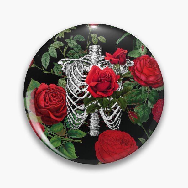 Item preview, Floral Skull with Red Roses Dark Gothic Aesthetic Pattern - Black Background  designed and sold by CanisArtStudio.