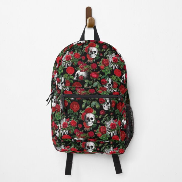 Item preview, Floral Skull with Red Roses Dark Gothic Aesthetic Pattern - Black Background  designed and sold by CanisArtStudio.