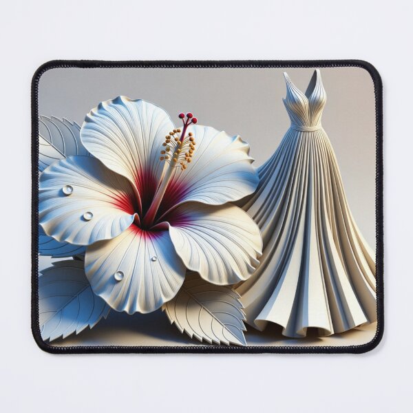 Item preview, White Hibiscus Flower Elegant Pleated Dress Gown designed and sold by IntelliMindDesigns.