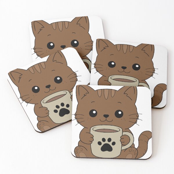 Item preview, Cute Brown Cat Holding Coffee Mug | Kawaii Cat Lover Cartoon Illustration designed and sold by muhammadkhafidh.