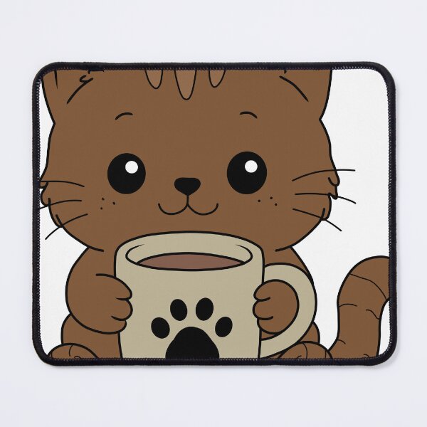 Item preview, Cute Brown Cat Holding Coffee Mug | Kawaii Cat Lover Cartoon Illustration designed and sold by muhammadkhafidh.