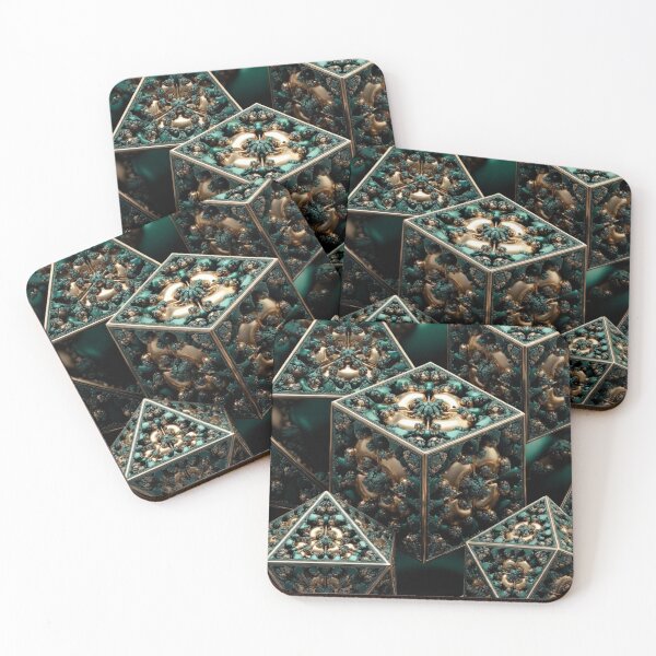 Item preview, Sacred Geometry Teal Gold 3D Cube Pattern designed and sold by IntelliMindDesigns.