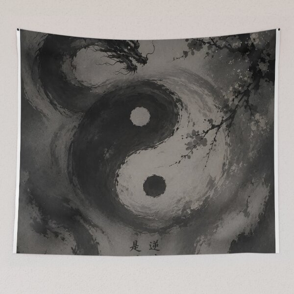 Item preview, Yin Yang Dragon Ink Wash Art | Zen Japanese Sumi-E Wall Decor | Monochrome Spiritual Illustration designed and sold by Dyan4.