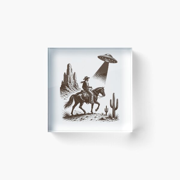 Item preview, Cowboy Meets UFO In Vintage Western Desert Encounter designed and sold by FreshVibe Prints.